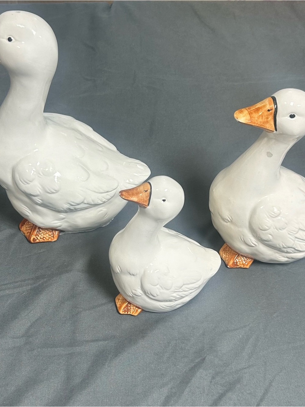 Ceramic Duck Figurine Set 3 White Goose Farmhouse Cottagecore Kitchen Decor